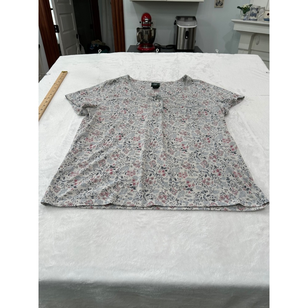 Vintage Laura Ashley Womens Floral Print Short Sleeve Top XL Blue Pink gray